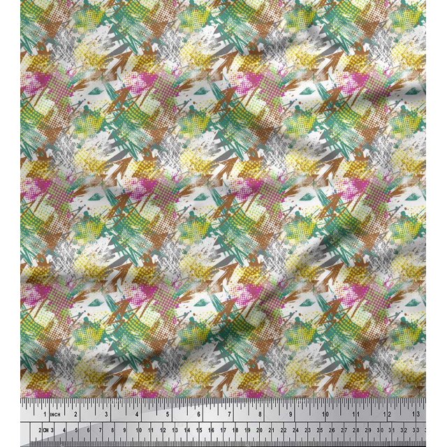 Soimoi Brown polyester Crepe Fabric Star & Brush Stroke Abstract Printed Craft Fabric by the Yard 52 Inch Wide