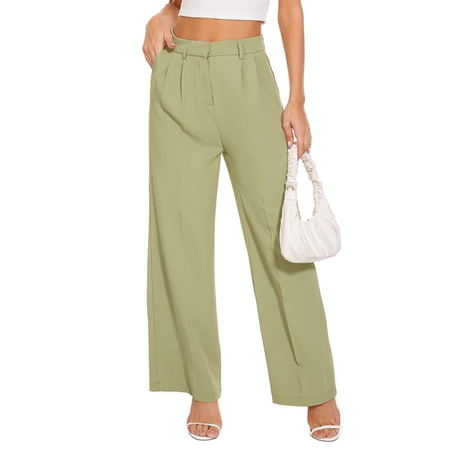 Sunloudy - Pantalones rectos casuales para mujer con bolsillos, pantalones largos de negocios de cintura alta de color sólido a la moda Sunloudy moda