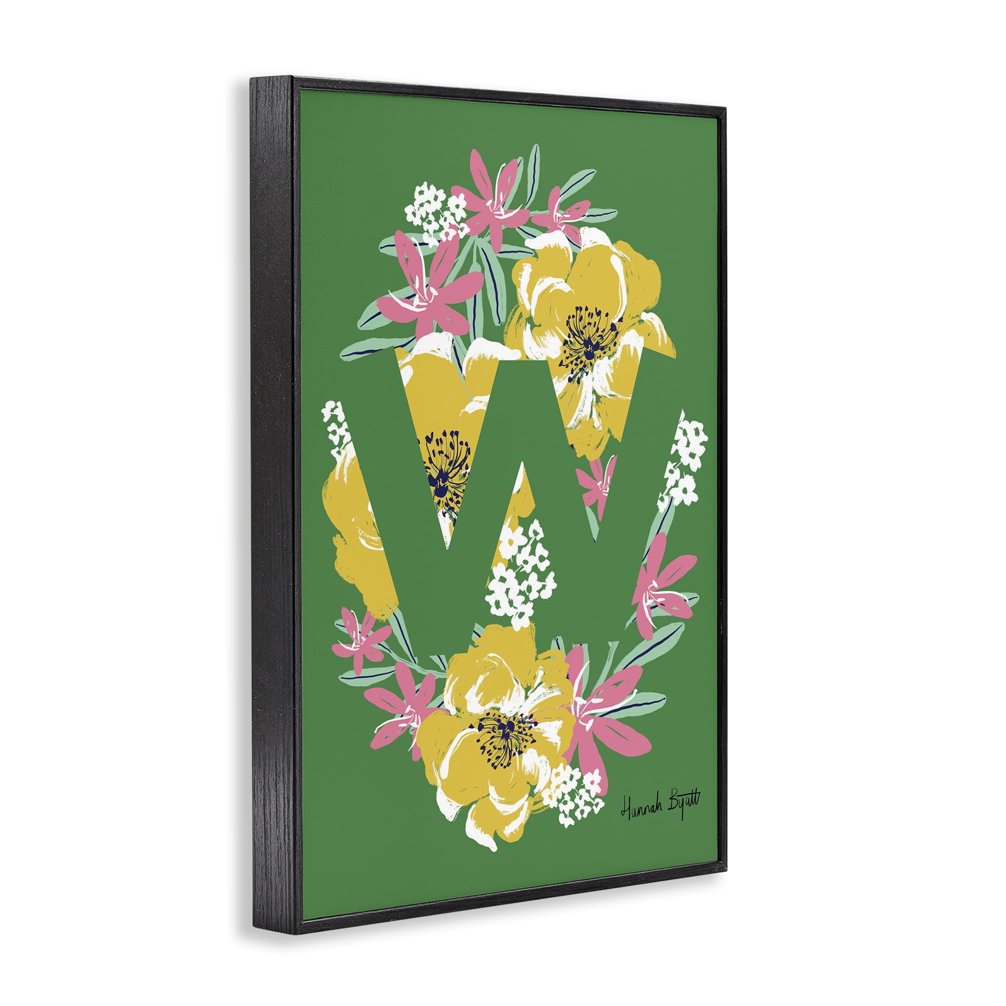 Stupell Industries Floral Bloom Letter W Botanical & Floral Painting Black Framed Art Print Wall Art, 20 x 30