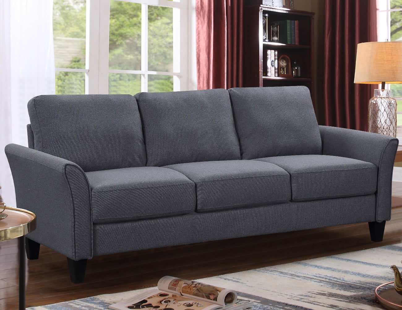 Kadyn Modern 3-Seat Apartment Sofas Couch, Upholstered Sofa with Wood Legs, Futon Sofa for Living Room, Gray