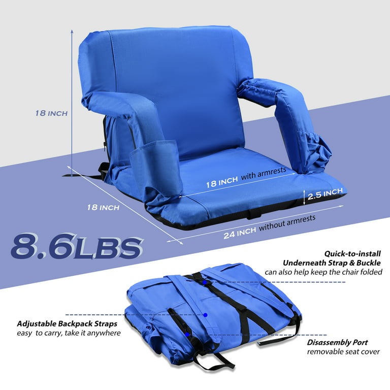 Blank Blue Folding Stadium Seat Bleacher Cushion Portable Sports Chair