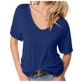 thumbnail image 1 of Top de manga corta con escote en V profundo para mujer - Blusa holgada informal de color liso, poliéster/spandex/algodón, S-XXL, moderna/para discoteca/playa, 1 of 5