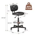 thumbnail image 4 of KLASIKA PU Leather Rolling Stool with Foot Rest Backrest, Drafting Chair with Wheels Adjustable Height, Multi-Purpose Desk Chair for Home Office Bar Kitchen Shop, Black (1PK), 4 of 9