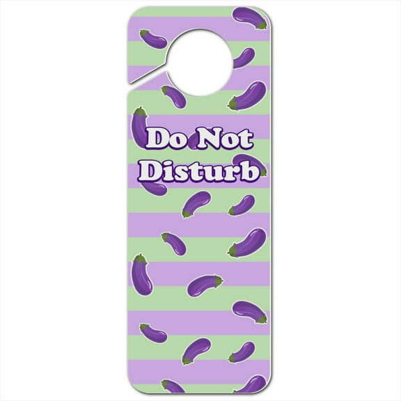 Cute Eggplant Aubergine on Stripes Pattern Plastic Door Knob Hanger Sign