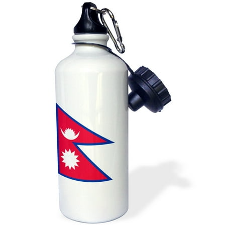 3dRose Flag of Nepal - Nepalese rhododendron red white blue - sun crescent moon - South Asia world country, Sports Water Bottle, 21oz