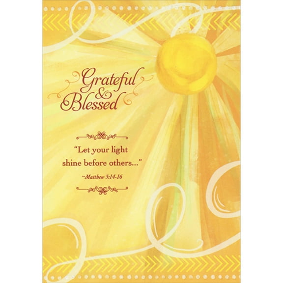 Designer Greetings Yellow Sun and Swirls: Grateful and Blessed, Let Your Light Shine Clergy Appreciation Card
