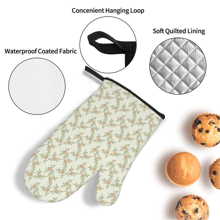 Hummingbird Rose Print Pot Holders - 2 Pack Heat Resistant Oven Mitts, Washable Kitchen Hot Pads, 8.1" X 6.9"