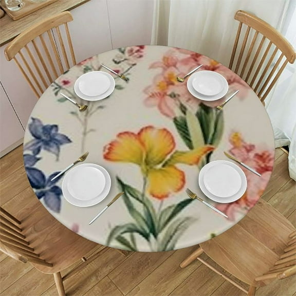 Round Fitted Table Cover for Outdoor/Indoor Patio Use - Water & Oil Proof Durable Tablecloth with Elastic Edge