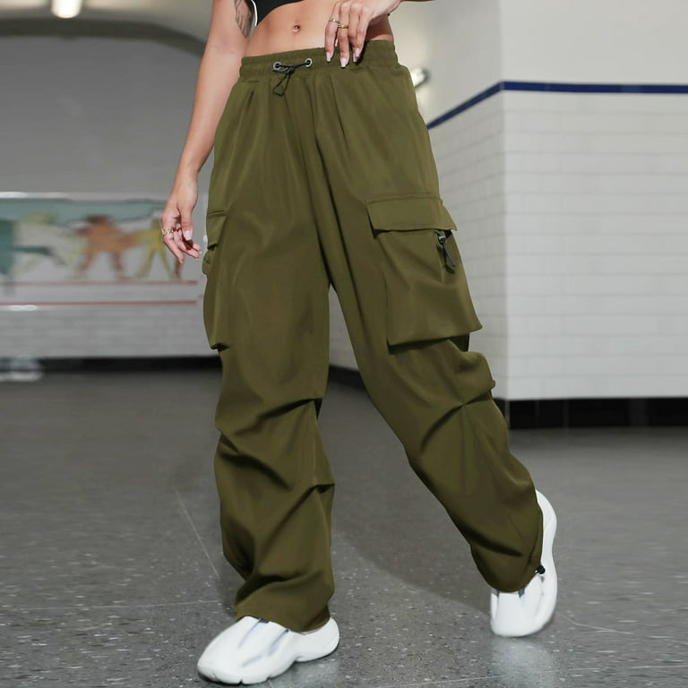 High Waisted Women Solid Cargo Pants with 6 Pocket Fall Loose Outdoor Travel  Pants Plus Size Drawstring Jogger Pants Green at  Women's Clothing  store