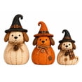 thumbnail image 6 of Fall Halloween Witch Dog Decor Set of 3, Rustic Sewing Texture Puppy Resin Figurine, Cute Non-spooky Seasonal Ornaments for Halloween Home Display, 6 of 7