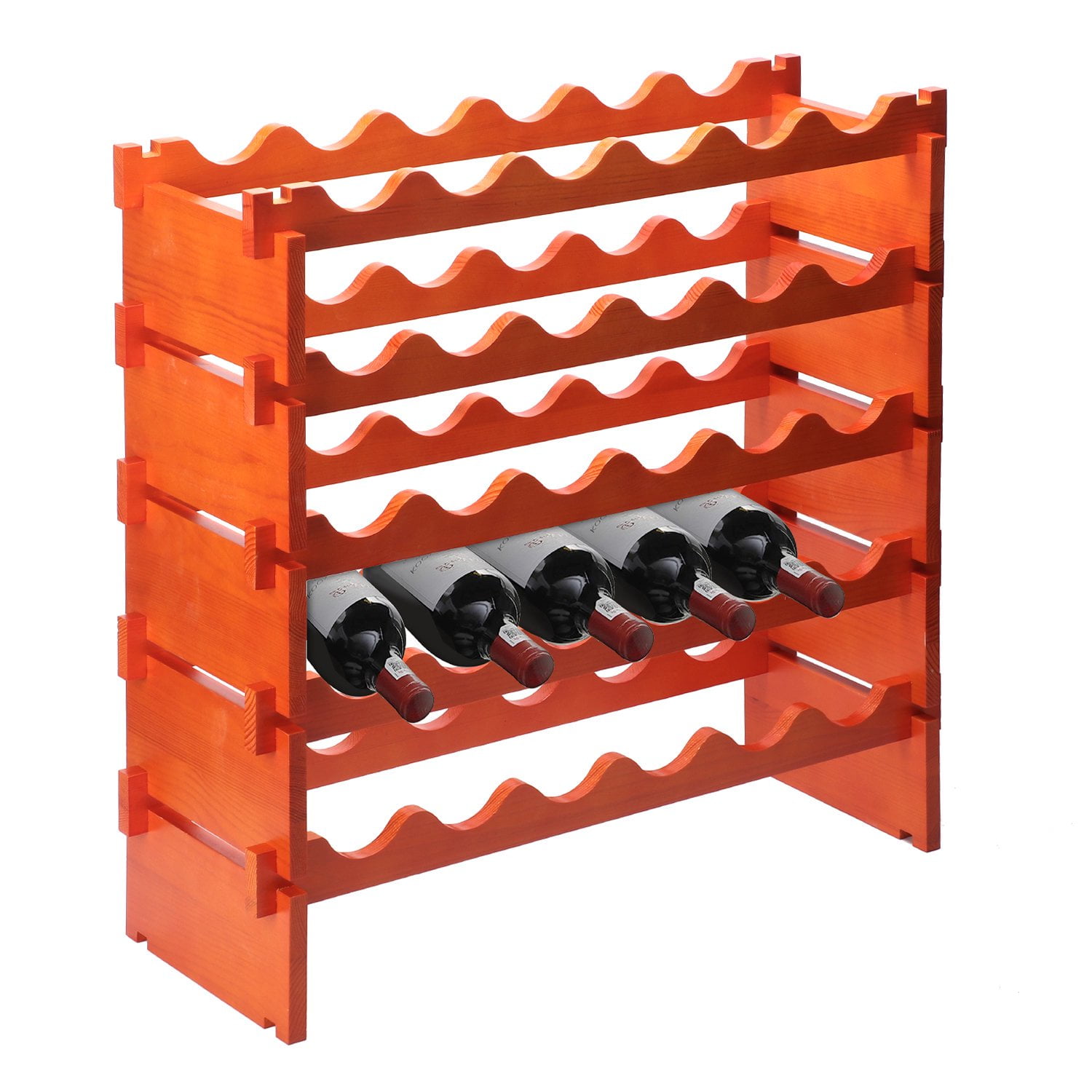 Nisorpa 5Tier Stackable Modular Wine Rack 30 Bottle Wooden Wine