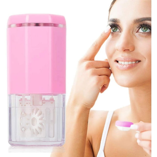 Portable Contact Lens Cleaner,Contact Lens Cleaning Machine with USB Charging Cable, Turbine Rotation Contact Cleaner Case Kit for Travel (Pink)