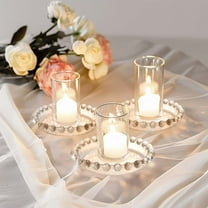 BalsaCircle 6 Clear 4 in Round Glass Pillar Candle Holder Plates Beaded Rims Centerpieces