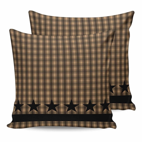 24x24 Pillow Covers Set of 2, Brown Black Plaid Throw Pillow Covers Decorative Couch Cushion Case, Vintage Rustic Star Buffalo Check Microfiber Square Pillowcases for Bedroom Car Living Room