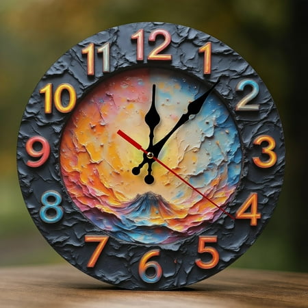 Wall Clock Decorative - Abstract Colorful Sunburst Print 2D Vintage Wall Clocks Battery Operated Silent Non-Ticking for Bedroom, Living Room, Kitchen, Office, Classroom, 10 Inch
