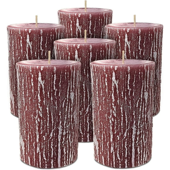 Hyoola 3 x 5 inch Rose Pink Unscented Rustic Timberline Pillar Candles, Paraffin Wax with Cotton Wicks, 6-Pack