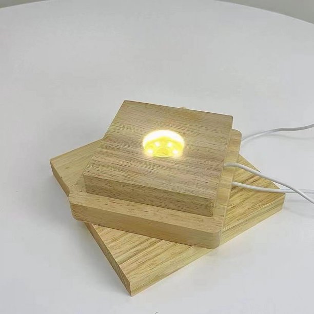 Base de bola de cristal luminosa de madera maciza, luz de noche de madera, portalámparas redondo, luz blanca cálida, lámpara de mesa con enchufe USB, LED de 1 m de largo