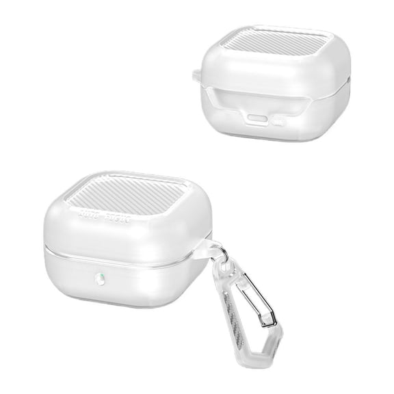 Protective Case for Galaxy Buds 4 & Buds 4 Pro, Carbon Fiber Shockproof Earbuds Case with Carabiner, Anti-Slip PC Cover, Wireless Charging (White)