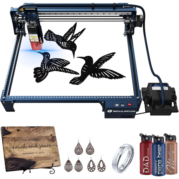 Grabado láser máquina de grabado láser de 10 W con bomba automática asistida por aire, cortador láser de área de trabajo extensible de 935 * 905 mm para madera, metal, acrílico