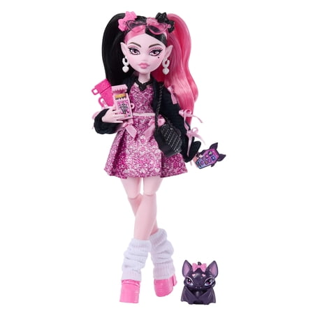 Monster High Draculaura Fashion Doll in Bow Dress with Pet Bat Count Fabulous and 7 Accessories
