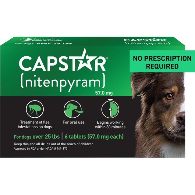 CAPSTAR Tratamiento oral de pulgas para perros, comprimidos de acción rápida comienzan a matar pulgas en 30 minutos, perros medianos y grandes (más de 25 libras), 6 dosis