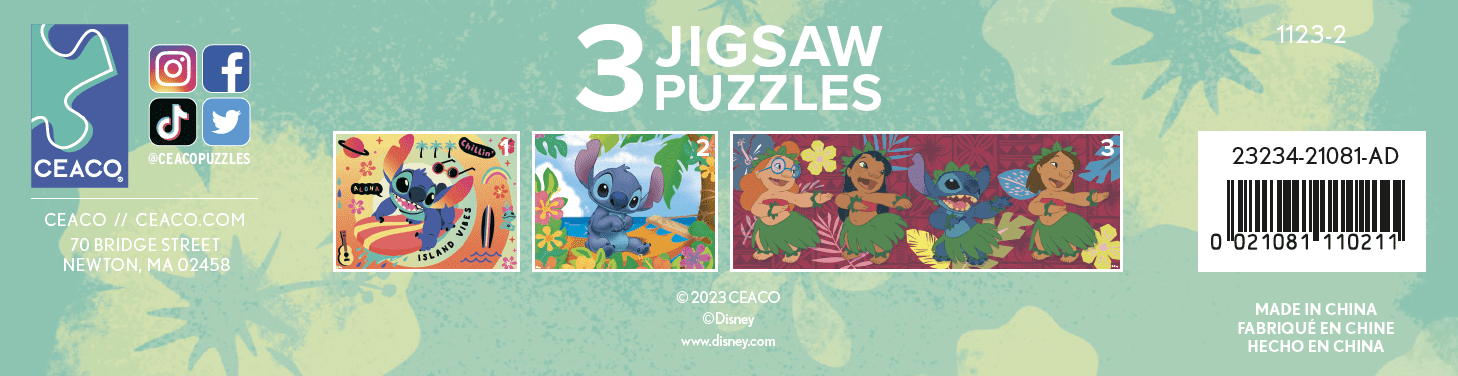 Ceaco Disney Lilo and Stitch Three Interlocking Jigsaw Puzzles 