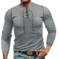 thumbnail image 2 of Under $10 Men's Lace Up Crew Neck Shirts Casual Slim Fit Outdoor Sports Tops Long Sleeve Soft Lightweight Cozy Pullover, 2 of 8