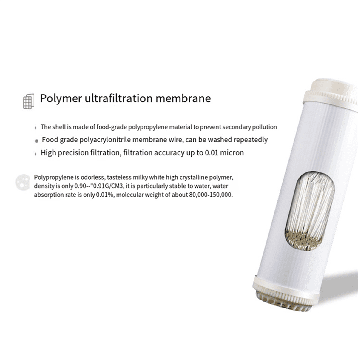 Cartouche Filtre UF Ultrafiltration 10 Pouces Prise Plate - Membrane 0.01 Micron, Haut Débit - Préfiltration Maison