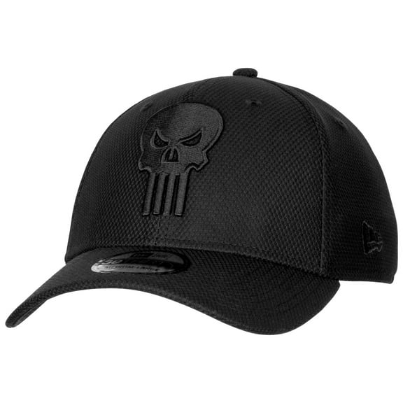 The Punisher Symbol Black on Black New Era 39Thirty Fitted Hat-Large/XLarge