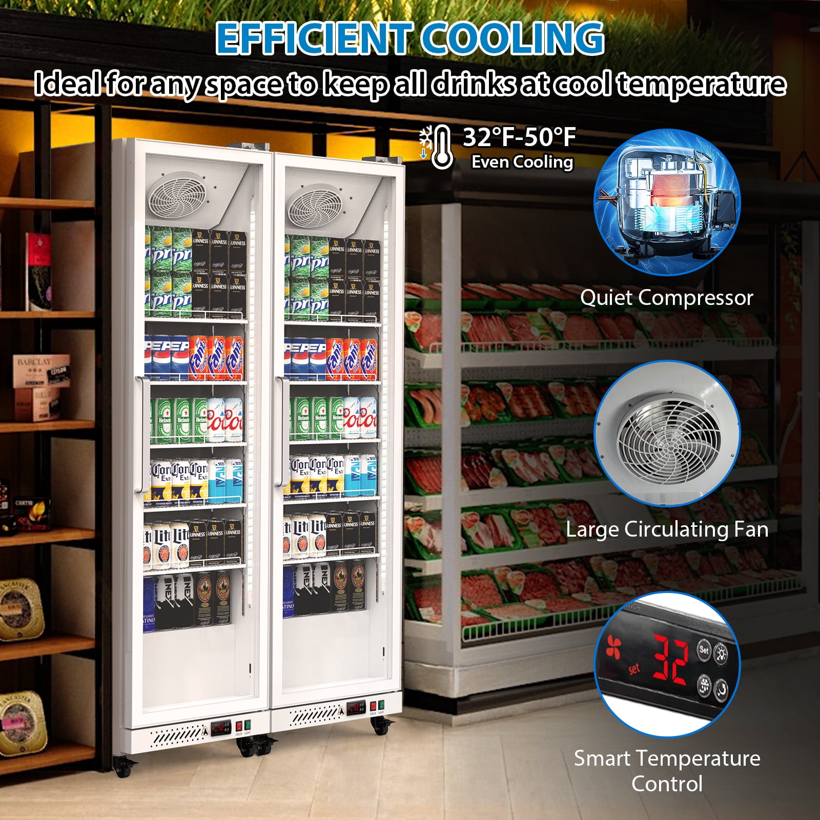 Garvee Commercial Refrigerator,12.4 Cu.ft Display Fridge Merchandiser Upright Beverage Cooler,Single Glass Door Fridge with Adjustable Shelves & LED Lighting,White