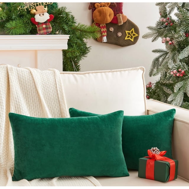 Fundas de almohada decorativas GriNeed, 30 x 50 cm, color verde terciopelo, paquete de 2