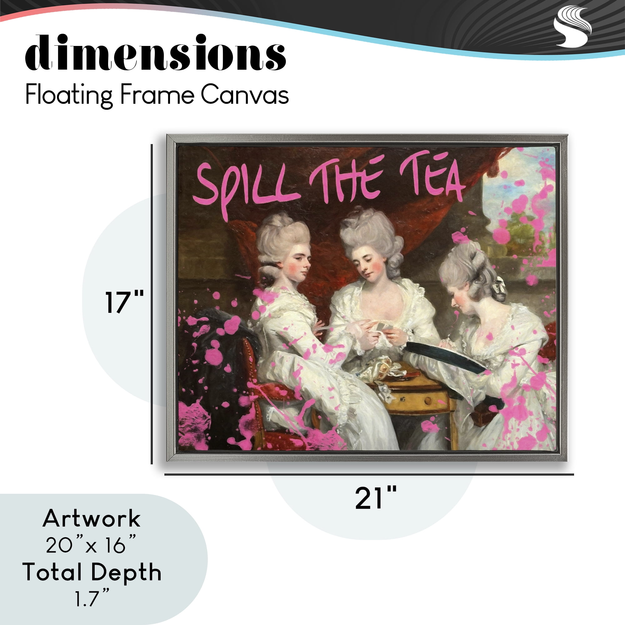Stupell Industries Spill The Tea Iconic Ladies Gray Framed Floater Canvas Wall Art, design by Grotto Studios