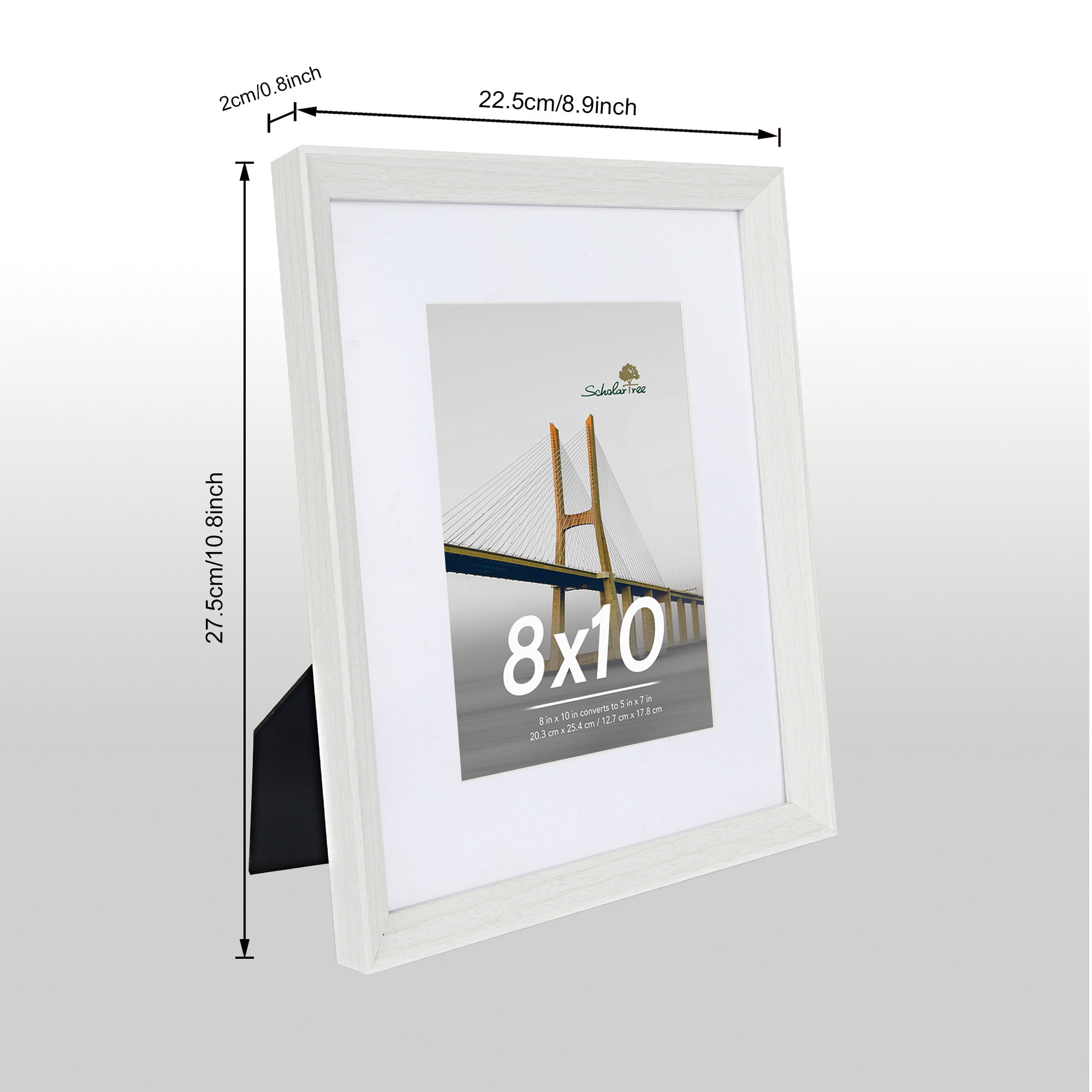 Scholartree 5 PACK 8x10 Wooden Picture Frames, 8x10 Matted to 5x7 Tabletop Picture Frame, White