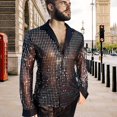 thumbnail image 3 of tasrioml Men's Sequin Glitter Shirt Long Sleeve Lapel Button Down Disco Shirt Retro Sexy Thin Shirts for Bar Dancing Night Club Disco Party, 3 of 7