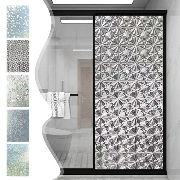 Window Film Frosted Glass Window Clings, Stained Glass Rainbow Bathroom Film Diamond 3D Cling Prism Window Sticker Frosting Decorative Door Covering (15.7X118in)
