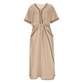 thumbnail image 5 of Gamivast Casual Dresses for Women V-Neck Short Sleeve Maxi Dress Knot Front Contrast Trim Style A-Line Flowy House Dress Lounge Wear Fashion Outfits, 5 of 6