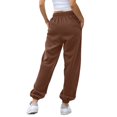 thumbnail image 6 of Brown Petite Work Pants, Spandex Womens Work Pants Business Casual, Spring Pants, Women's Bottom Sweatpants Joggers Pants Workout High Waisted Yoga Pants With Pockets, 6 of 7