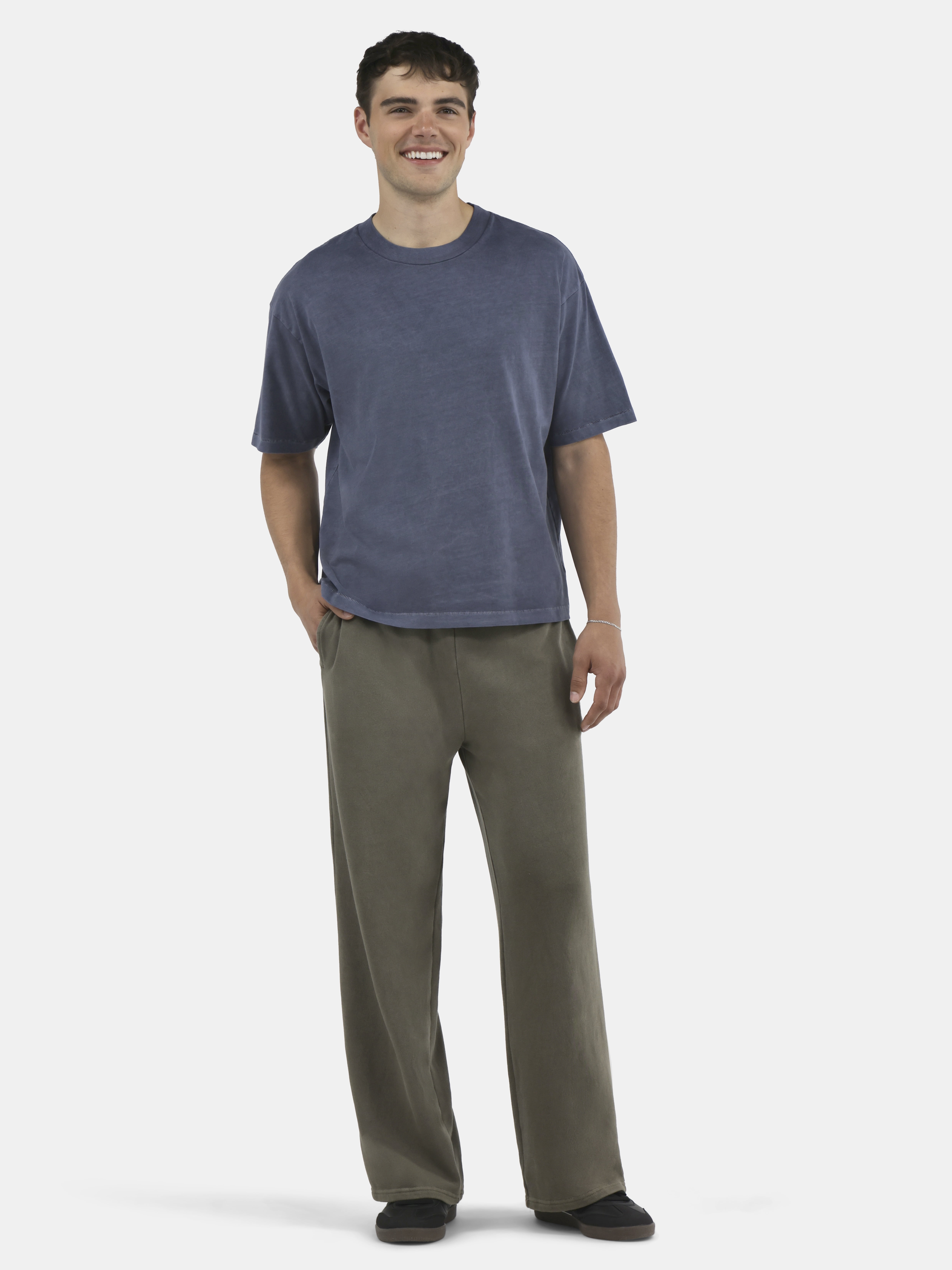 No Boundaries Cotton Oversized Cropped Tee with Short Sleeves, 2-Pack, Men's and Big Men's XS-5XL