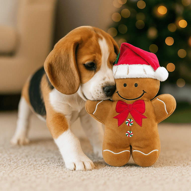 Vibrant Life Holiday Plush Dog Toy, Gingrbread Man with Santa Hat