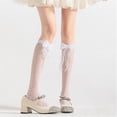 thumbnail image 5 of Women Girl JapaneseOver CalfMesh Socks with Sweet Pearl Bowknot See Through Hollowed Out Long Tube Socks, 5 of 21