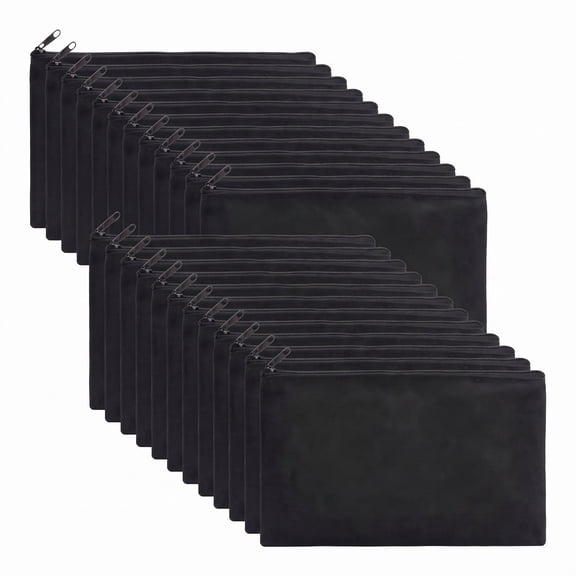 24 Pack 8.3x5 Inch Black Cotton Canvas Storage Pouches, Zipper Makeup Bags For Travel, Stationery And Daily Organization