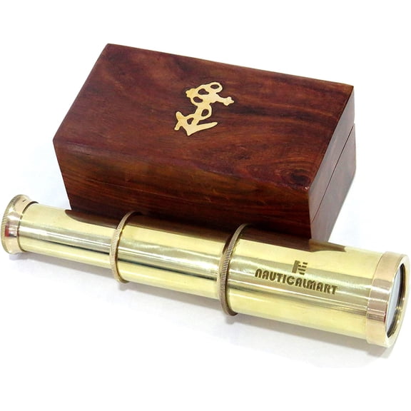 Brass Nautical Telescope 6" with Rosewood Box - Pirate Navigation Captain Spyglass Handheld Telescope