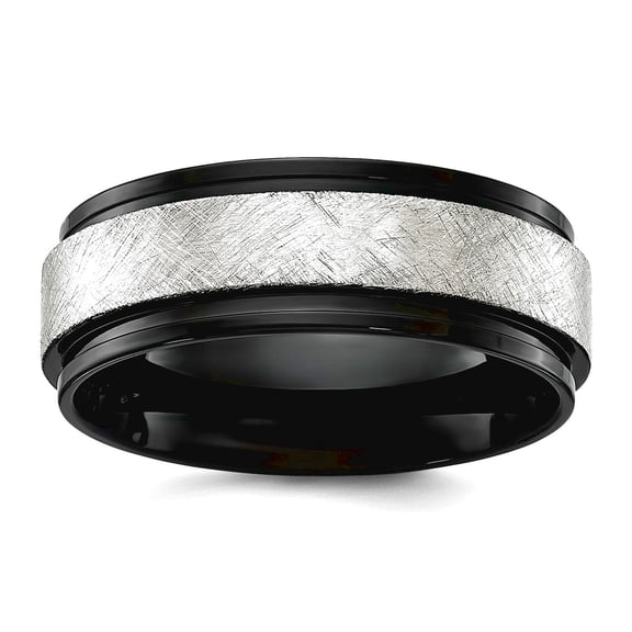 Stainless Steel Polished Black Ip Plated With Scratch Finish Center 8mm Band Size 8.5 Ring for Women and Men