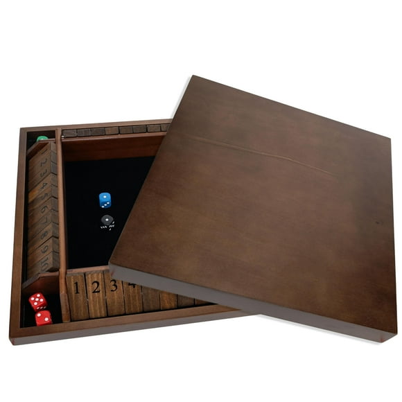 WE Games Jeu de dés à 4 Joueurs Shut The Box en Bois Franc Massif Noyer Teinté 14 Po