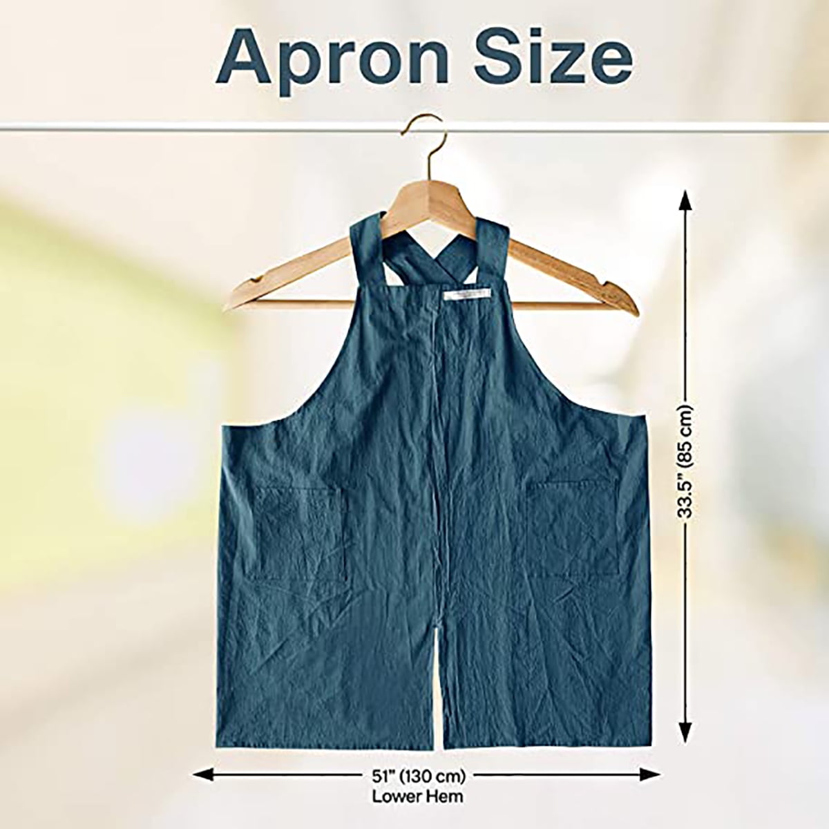 Kepooman 100% Cotton Cross-Back Aprons with Pockets for Women Men, 51" x 33.5", Blue