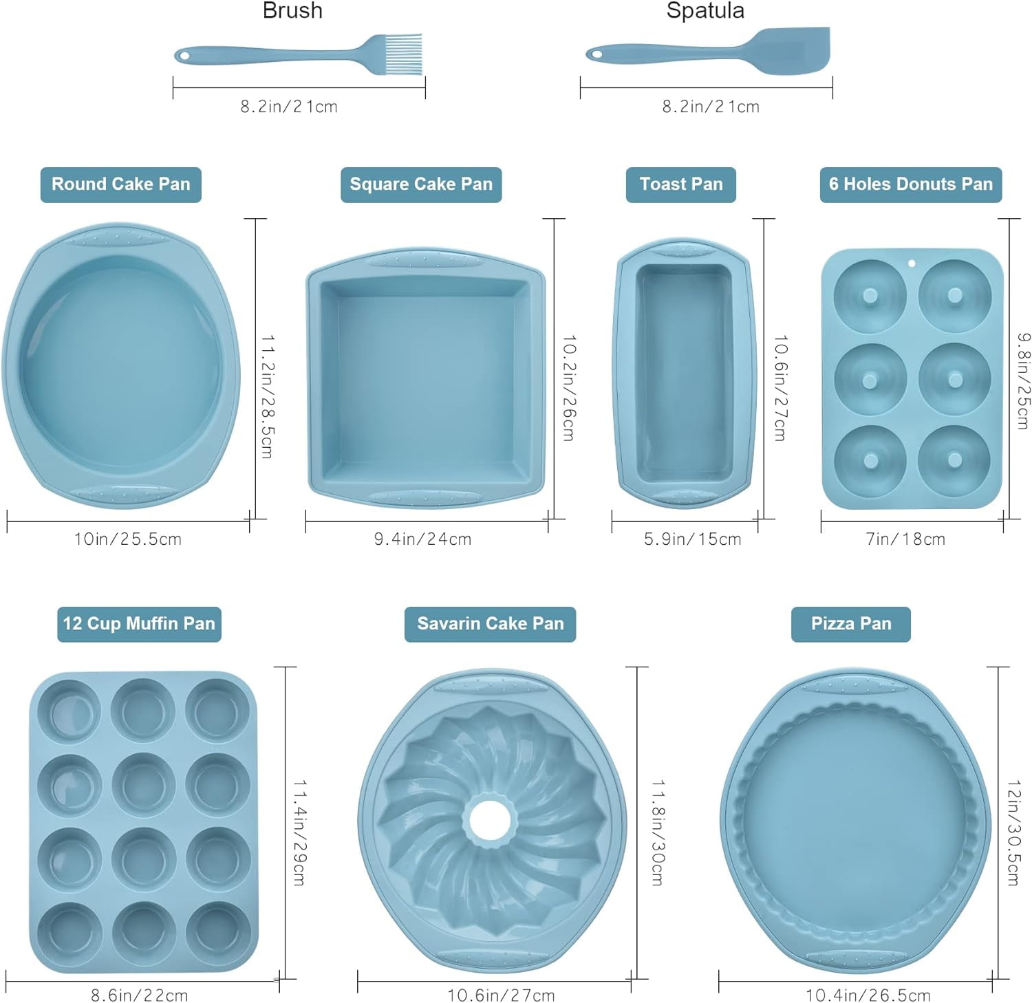 9in1 Nonstick Silicone Baking Fluted Cake Pan Cookie Sheet Molds Tray Heat Resistant Bakeware Tools Kit for Muffin Loaf Bread Pizza CupcakeUtensil
