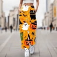 thumbnail image 2 of CONZONE Halloween Womens Joggers Baggy High Elastic Waist Drawstring Joggers for Women Wide Leg Hallowmas Printed Fall Winter Sports Pants with Pockets, 2 of 4