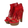 thumbnail image 5 of New Women Breckelles Bernice-03 Suede Peep Toe Fringe Cuff Chunky Heel Sandal Sz, 5 of 5