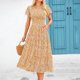 thumbnail image 5 of Puntoco Vestido De Manga Corta Con Cuello En V, Cintura Con Bolsillo Y Estampado Plisado De Verano Para Mujer, Color Naranja Xl, 5 of 9