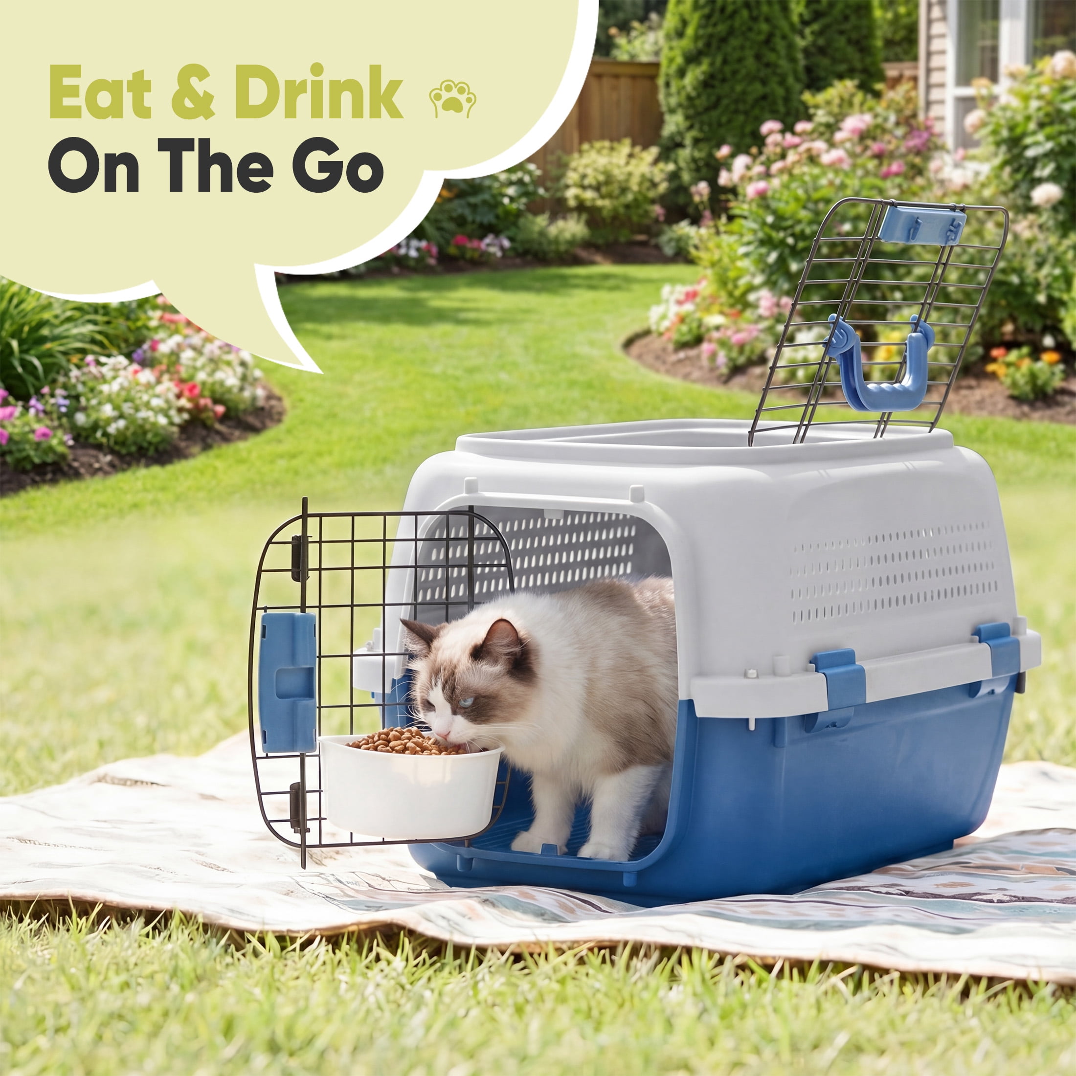 EDX Dog Crates for Small Dogs & Cat Carriers, Two-Door Plastic Pet Kennel, Top & Front Loading, 23", Gray&Blue